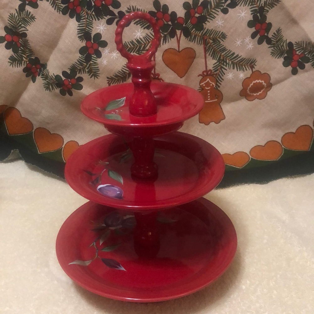 Tracy Porter Jolly Ol' Snowy Red Christmas Three Tier Dessert/Cookie Tray 14"x9”